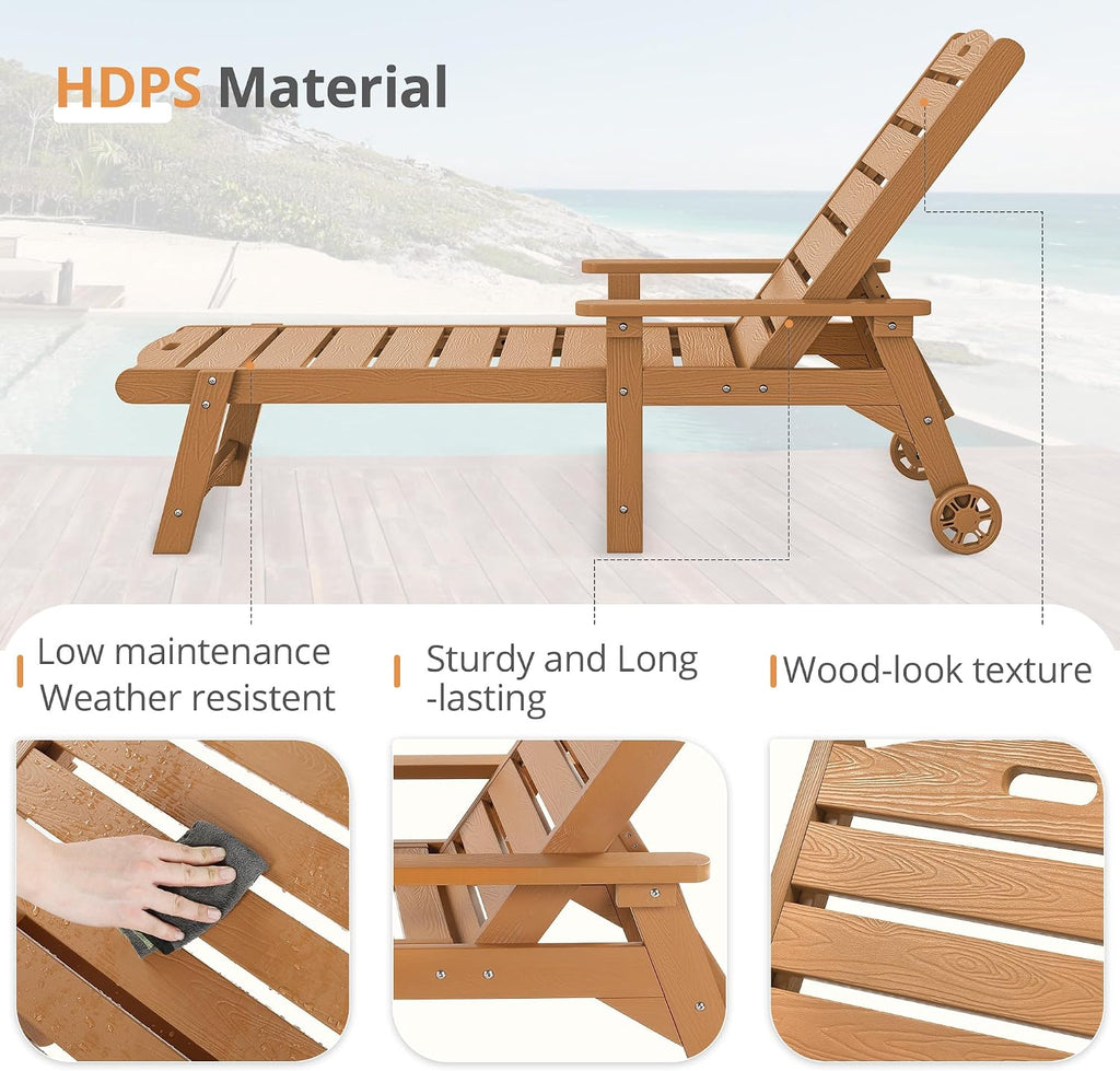 LUE BONA Outdoor Chaise Lounge, 5‑Position, Teak Color