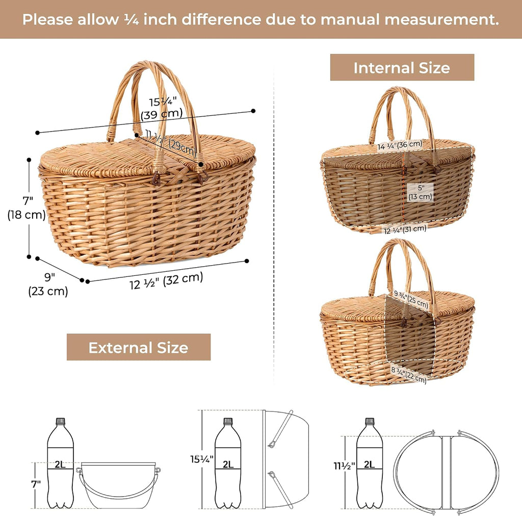 GRANNY SAYS Picnic Basket with Lid, Picnic Basket Cooler with Handles