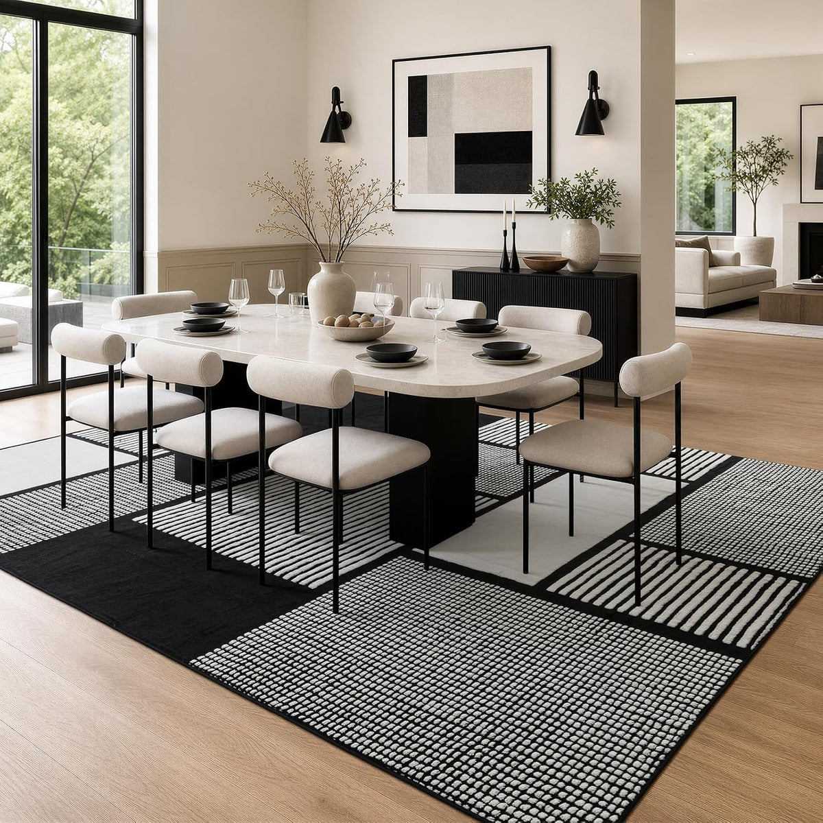 YIHOUSE 8x10 Large Black and White Area Rug, Washable Living Room Carpet