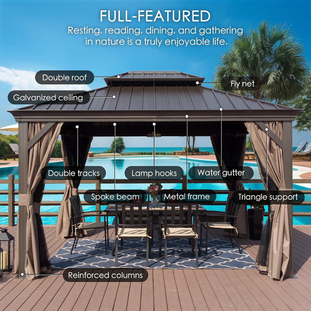 Kozyard Alexander 10' x 12' Hardtop Gazebo, Aluminum Frame