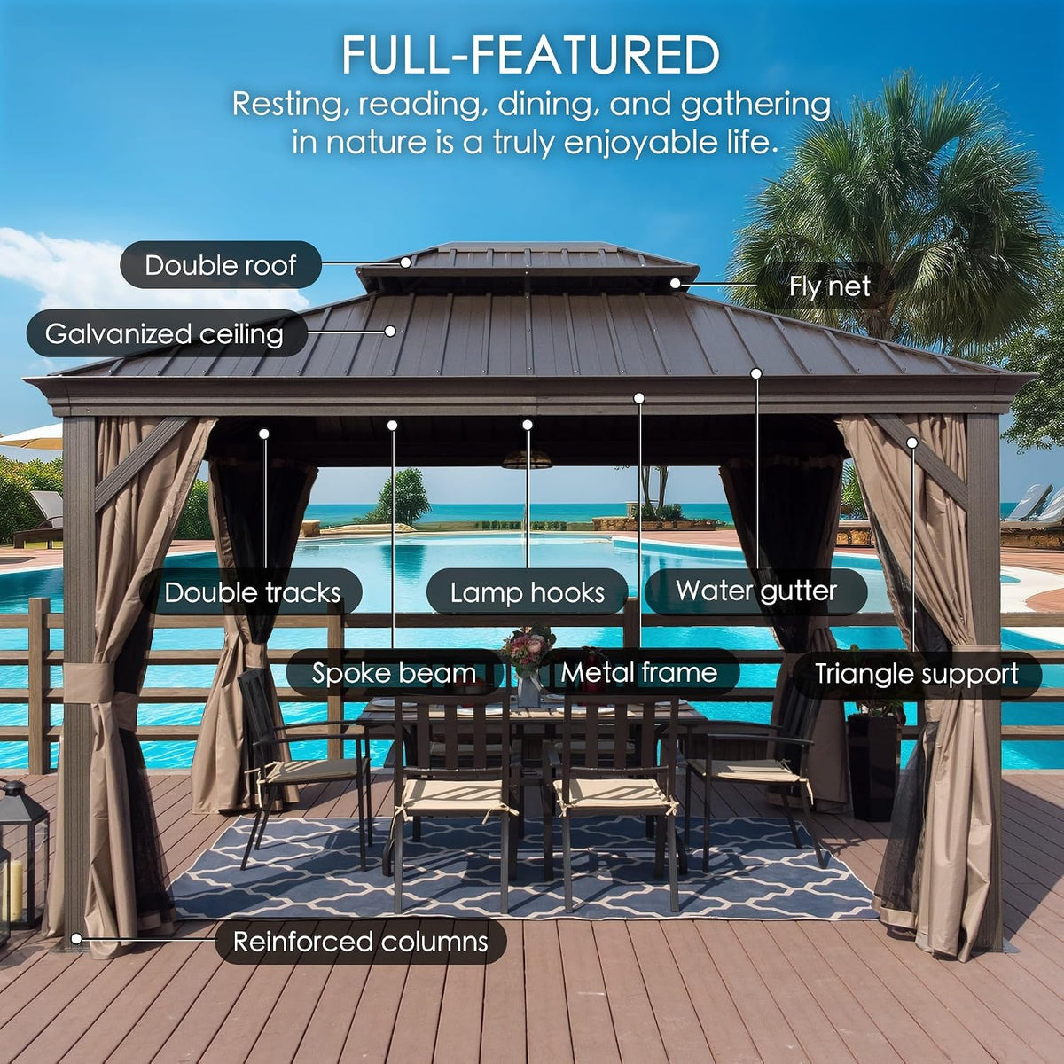 Kozyard Alexander 10' x 12' Hardtop Gazebo, Aluminum Frame