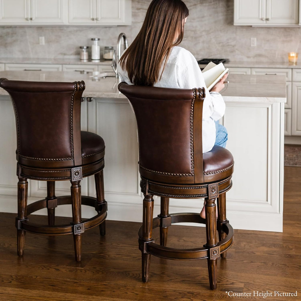 Maven Lane Pullman Bar Stool, Dark Brown, Brown Faux Leather, 31", Set of 4