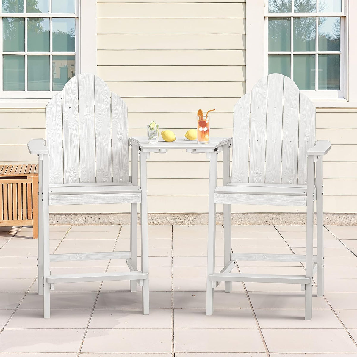 LUE BONA Tall Adirondack Chair Set of 2, HDPS Bar Height Chairs, White