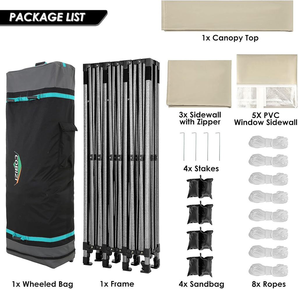 COBIZI 10x30 Heavy Duty Pop Up Canopy Tent with Sidewalls, Easy Up Canopy