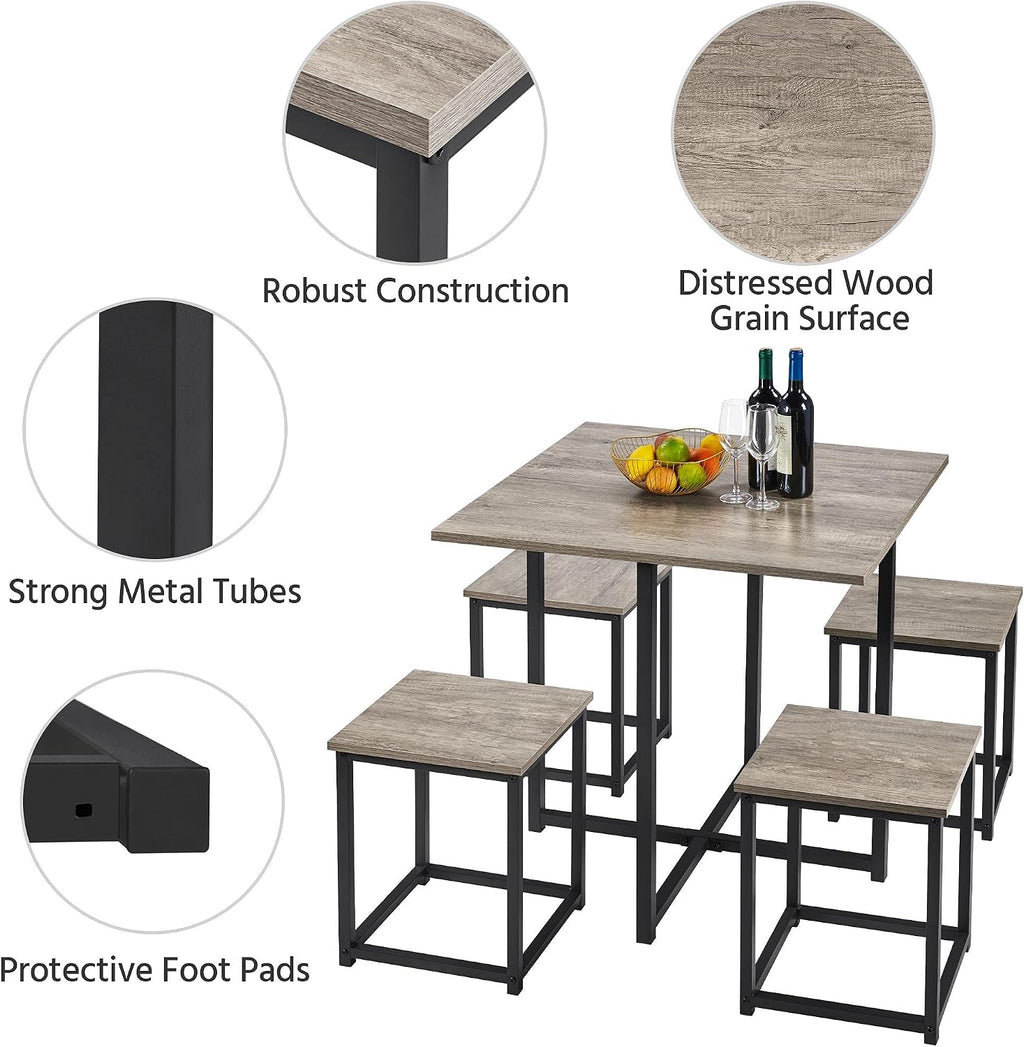 Yaheetech Small Dining Table Set for 4, Space Saving Table and Chairs, Gray
