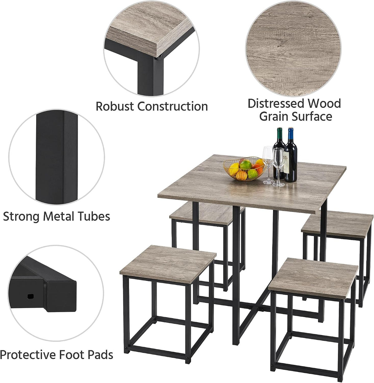 Yaheetech Small Dining Table Set for 4, Space Saving Table and Chairs, Gray