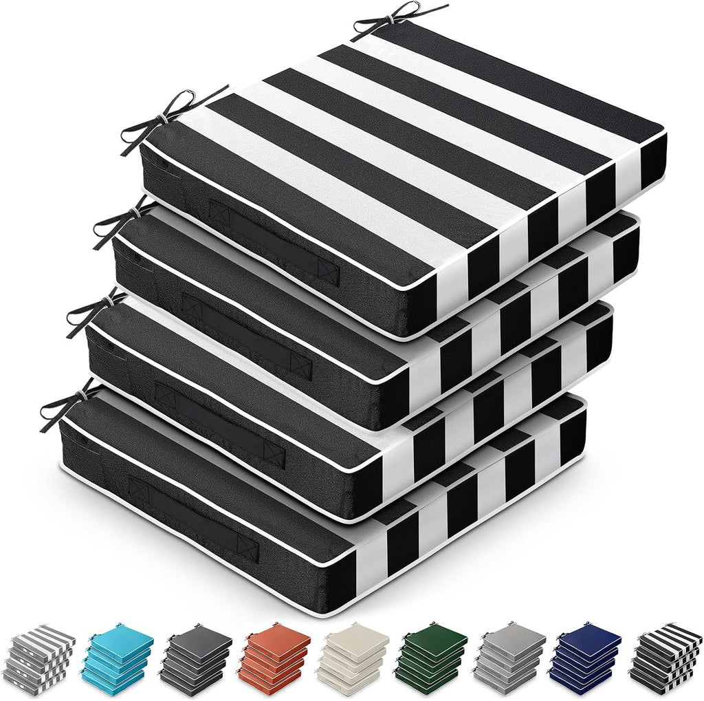 Leinuosen 4 Pcs Patio Chair Cushion Covers, 19" x 19" x 3",Black Stripe