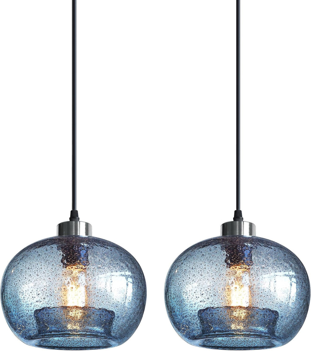CASAMOTION Glass Pendant Lights Kitchen Island, Marble Blue 8.7 Inch 2 Pack