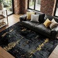 RELEANY Washable 8'x10' Abstract Area Rug for Living Room Black Gold