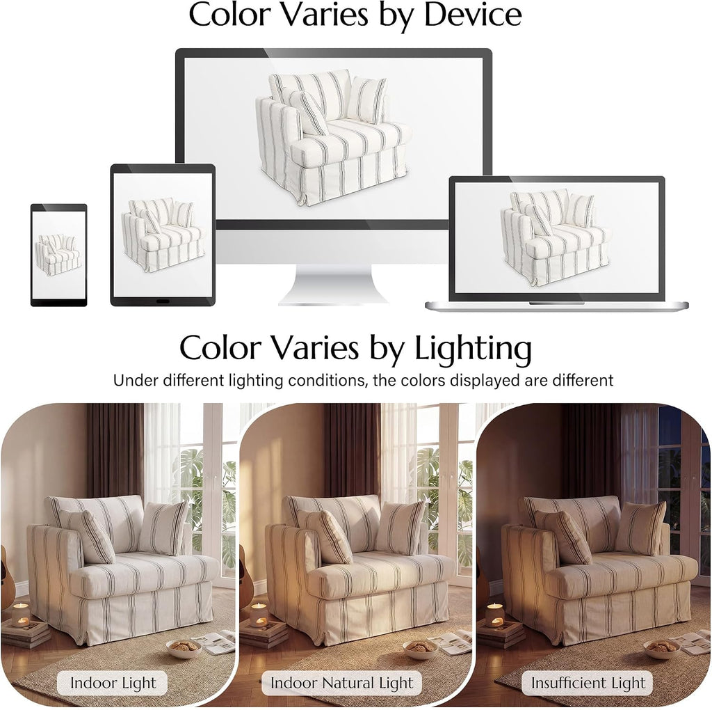 Coastal Removable Accent Chair for Living Room, 40", Chenille, Stripe
