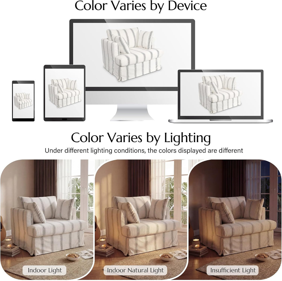 Coastal Removable Accent Chair for Living Room, 40", Chenille, Stripe