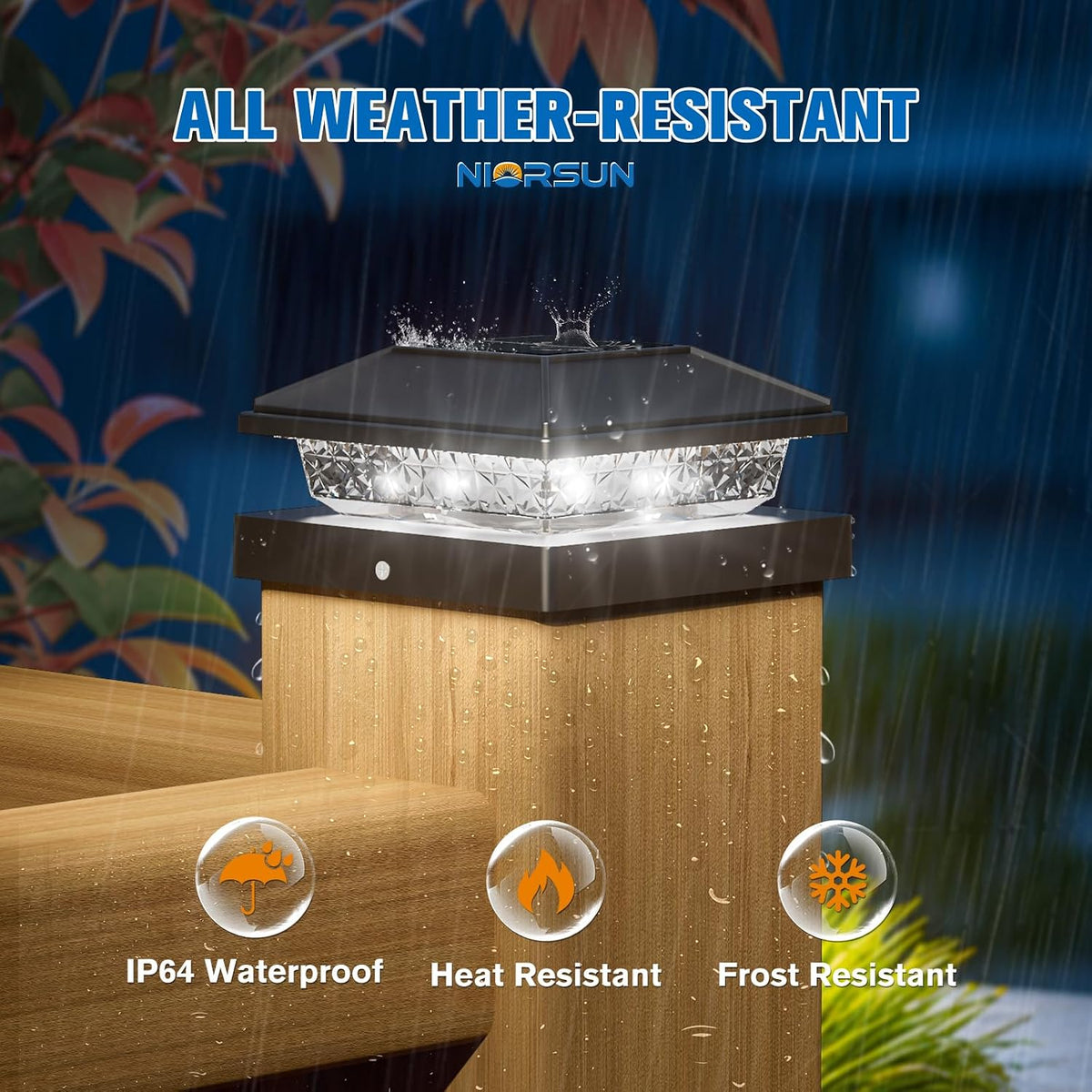 NIORSUN Solar Post Cap Lights,4x4 Post Solar Light Cool White,Black 16 Pack