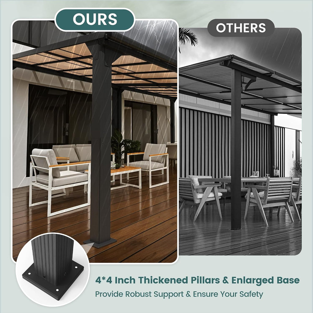 10 * 24FT Pergola,4 * 8 Inch Thickened Pillars & Enlarged Base,Outdoor Hardtop Lean to Gazebo,Wall Mounted Pergola,Pergolas Gazebos Clearance,Aluminum Frame Pergola,UV Resistant Patio Roof