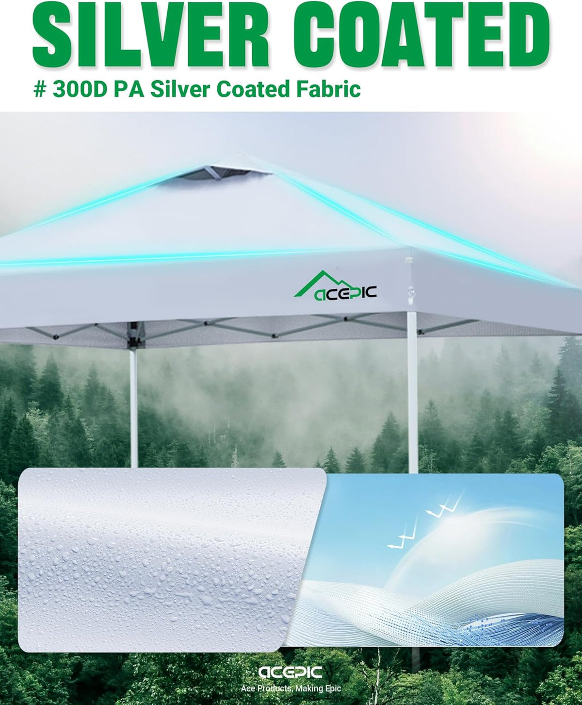 Acepic 8x8 Pop Up Canopy Tent, Vented Top Portable Shelter, White, 8 * 8