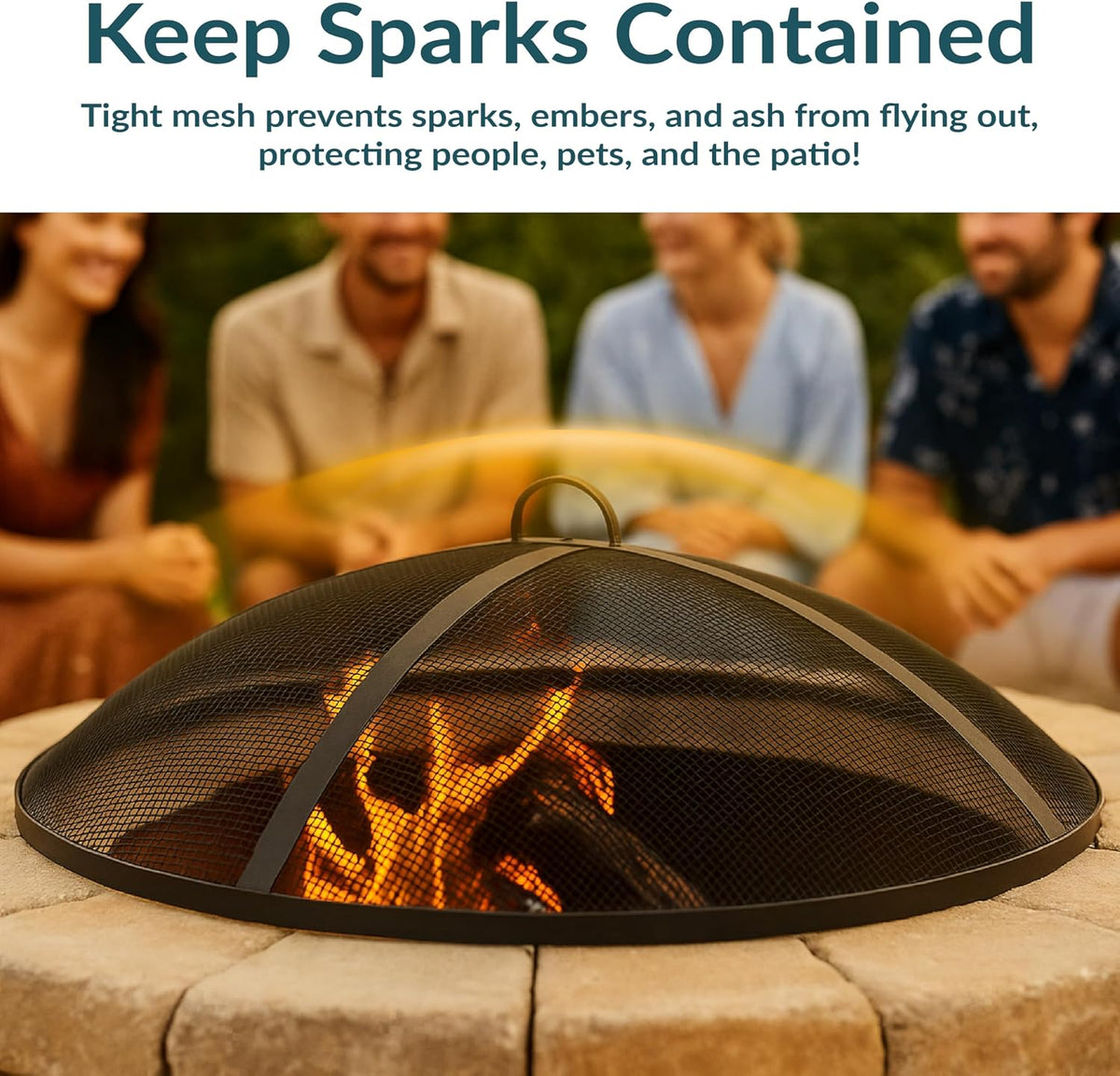 Sunnydaze Heavy Duty Steel Metal Mesh Fire Pit Screen, Round, 36" Dia