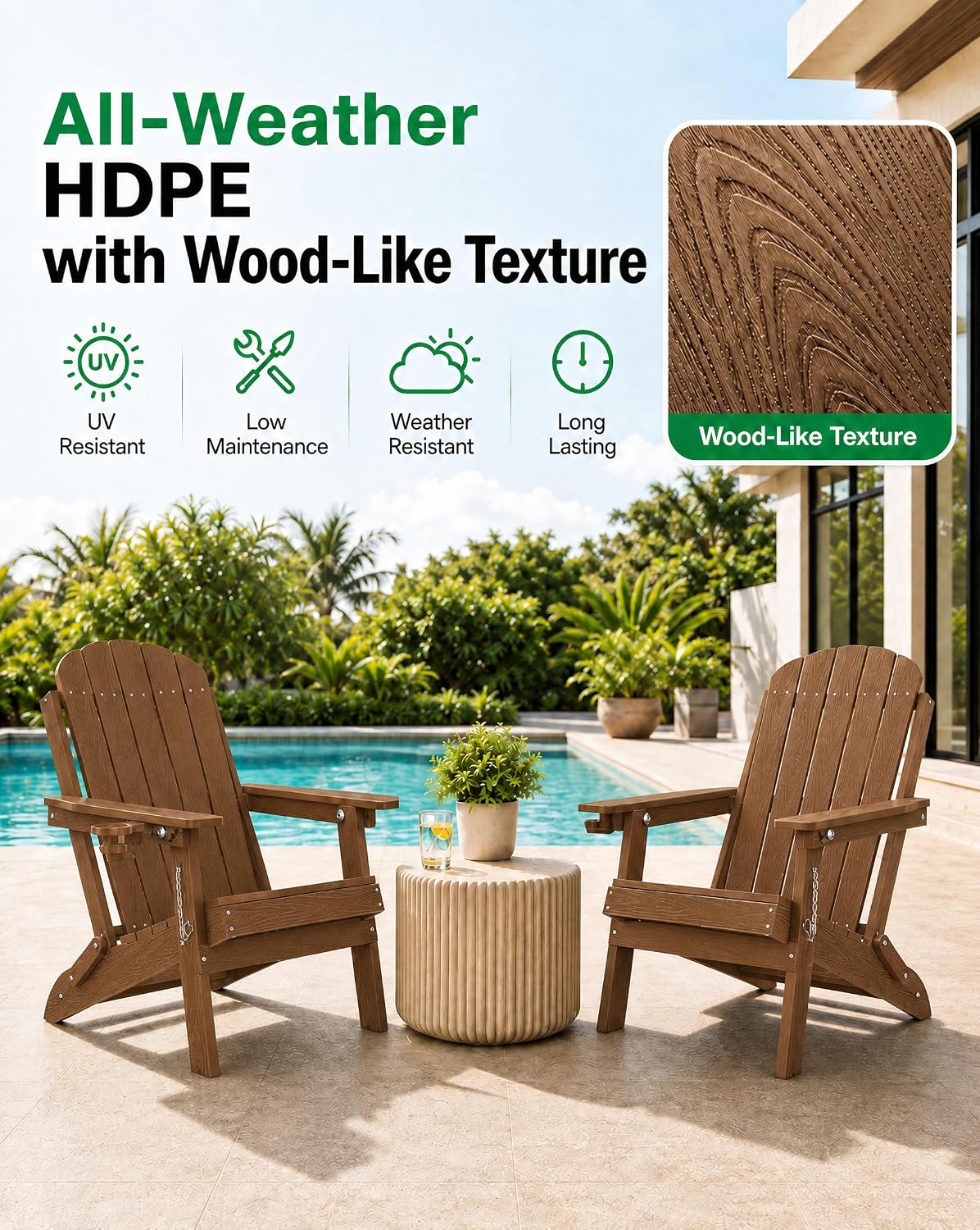 YEFU Adirondack Chairs Set of 2 for Outdoor: Folding Adirondack Chair