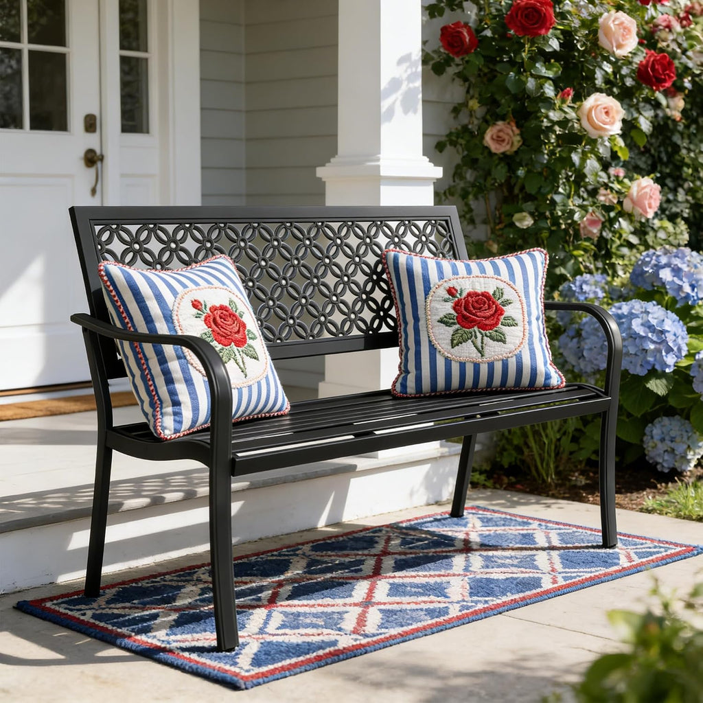 Grand patio 50" Outdoor Bench, Garden Bench with Armrests, Black