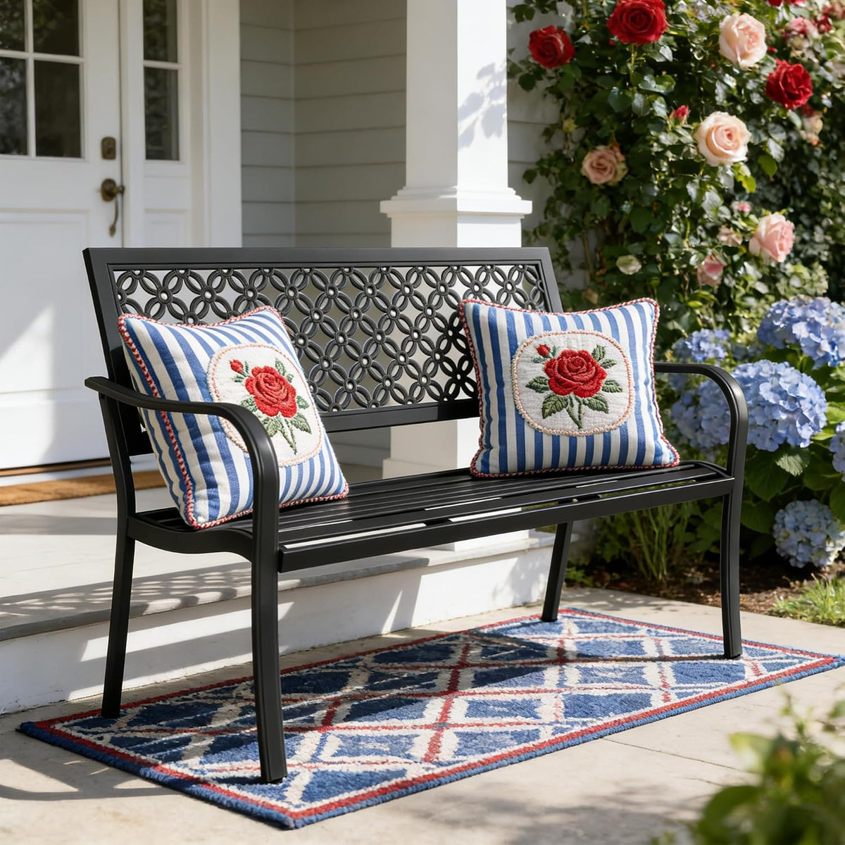 Grand patio 50" Outdoor Bench, Garden Bench with Armrests, Black