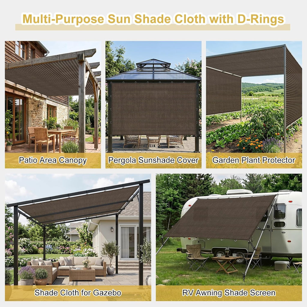 Shade&Beyond 90% Sun Shade Cloth with D-Rings & Reinforced Corner Webbing, 6' x 10' UV Block Outdoor Pergola Shade Cover, Breathable Shade Fabric for for Patio, Backyard, Deck, Garden, Mocha