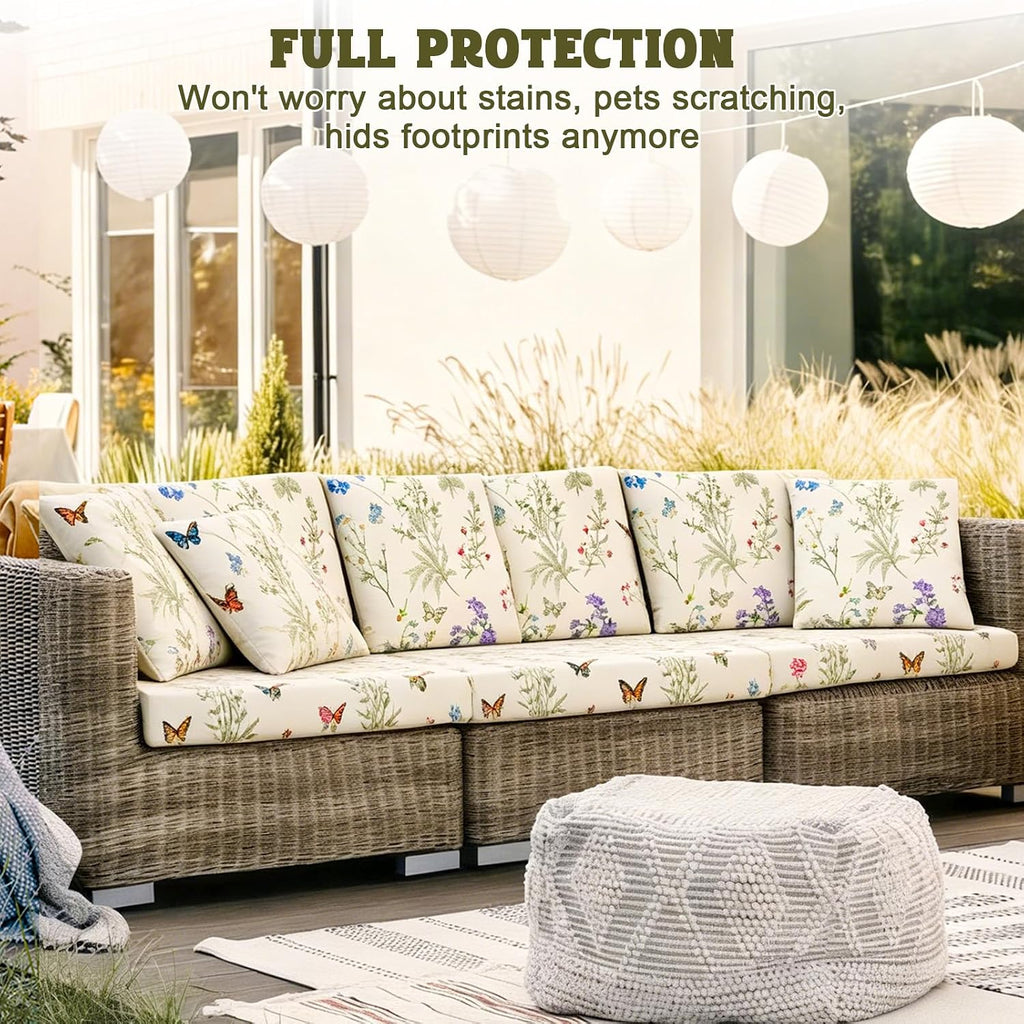 Spring Wildflower Patio Cushion Covers Spring Floral Stretch Outdoor Couch Cushion Cover Replacement Outdoor Sofa Slipcovers for Home Patio Furniture Covers Washable Reusable Chairs Protector 12PCS