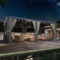 Aoxun Louvered Pergola 12x20 All-Aluminum, String Lights,Curtains & Netting