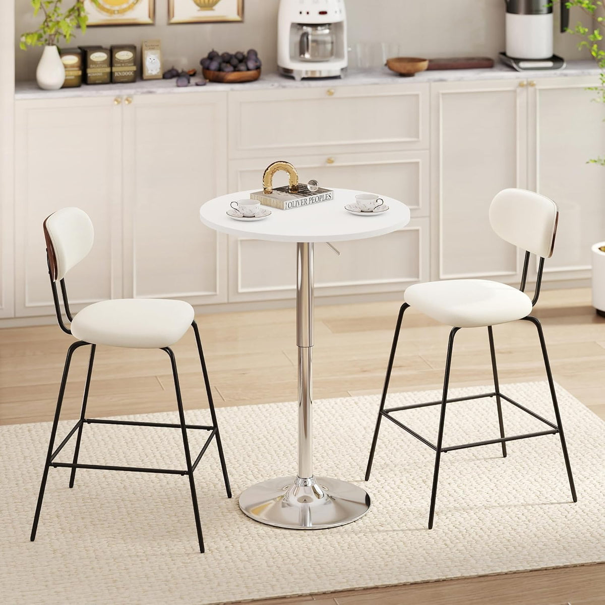 NOBPEINT Round Pub Table, Height Adjustable Bar Table 27-36 inches, 360 Swivel Table Top, White