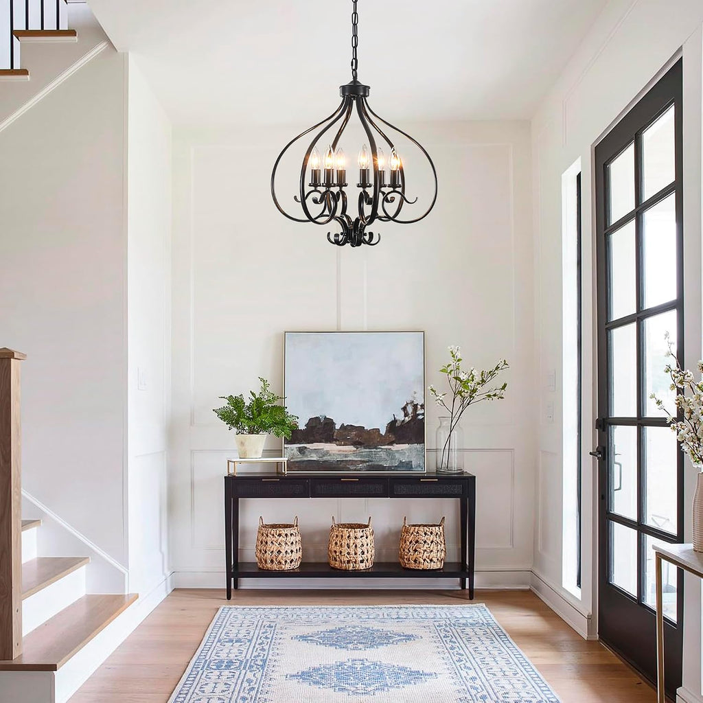 Black Farmhouse Chandelier for Dining Room,19.68",6 Lights,E12