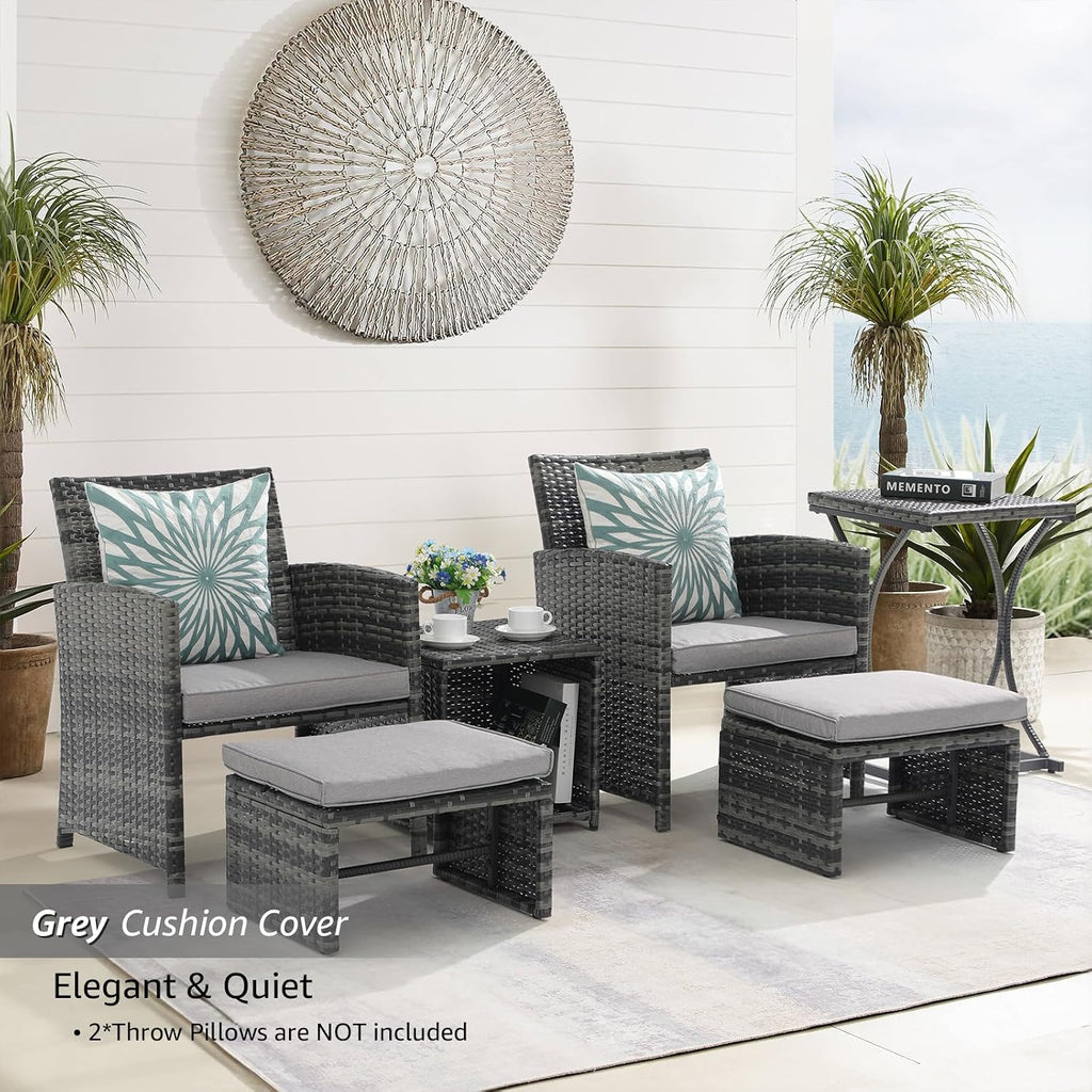 OC Orange-Casual 6 Pcs Wicker Patio Furniture Set with Ottomans, Light Grey