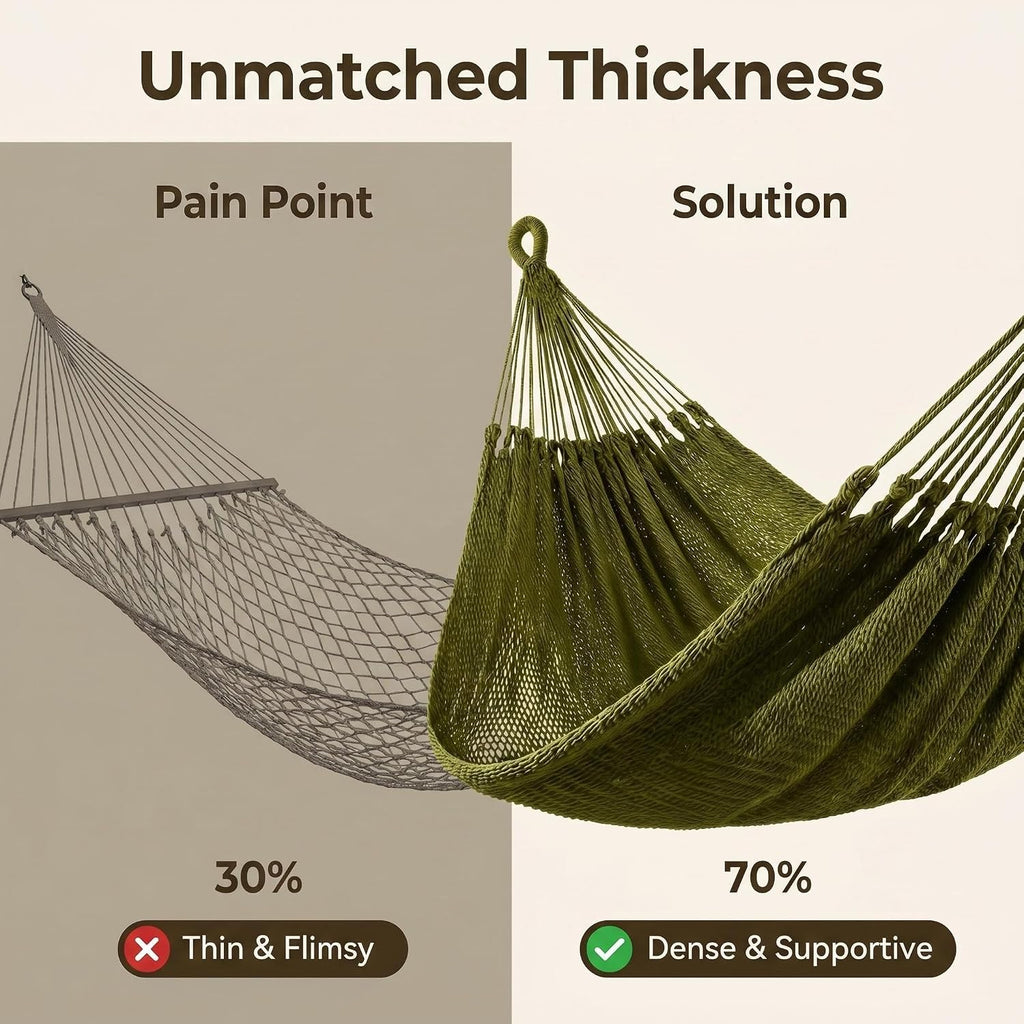 Handwoven Mayan Hammock with Carry Bag, 2 Person Family Size Cotton Nylon Rope Hammock, 500 lb Capacity, Portable Handmade Hammock for Camping, Backyard, Porch, Indoor Outdoor Use