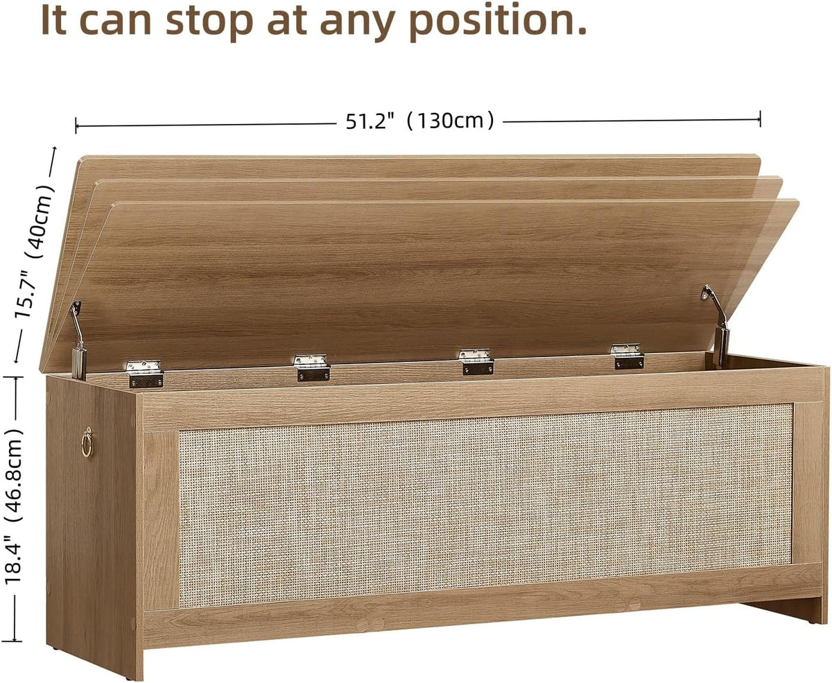 51.2" Storage Chest Extra Large, Rattan Storage Bench,(Cherry Brown