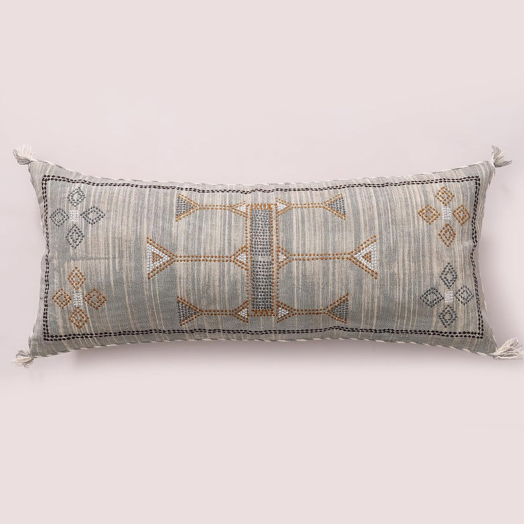 Labhanshi Hand-Woven Cotton Lumbar Pillow Cover, White, 12x28