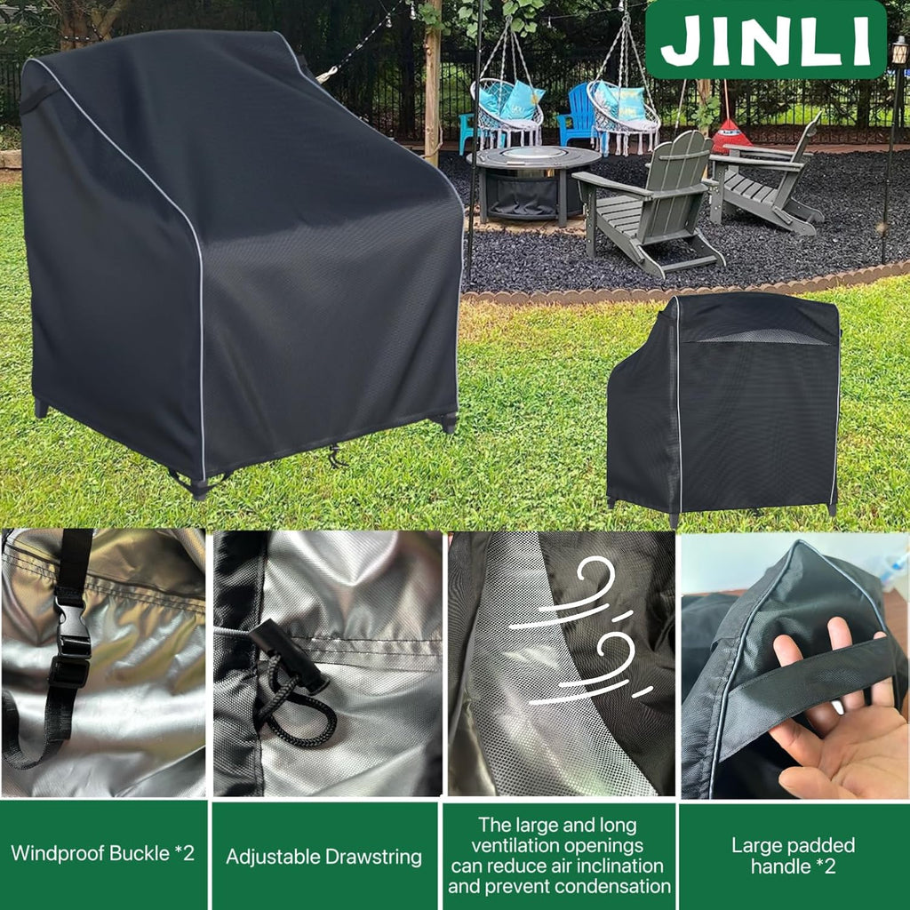 JINLI Waterproof Patio Adirondack Chair Cover 4-piece Set, Lawn/Garden Outdoor Furniture Cover, Suitable for Maximum Chair Size 32 inches Wide x 35 inches deep x 36 inches high (Black)