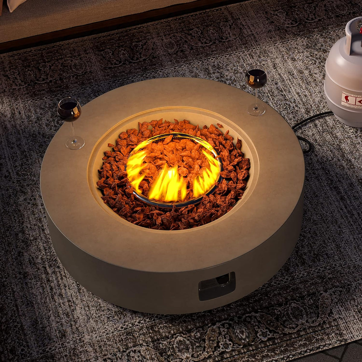 SUNBURY Outdoor 42" Fire Pit Table, 50000 BTU Gray Patio Fire Table, Concrete Round Gas Fire Table w Lava Rocks