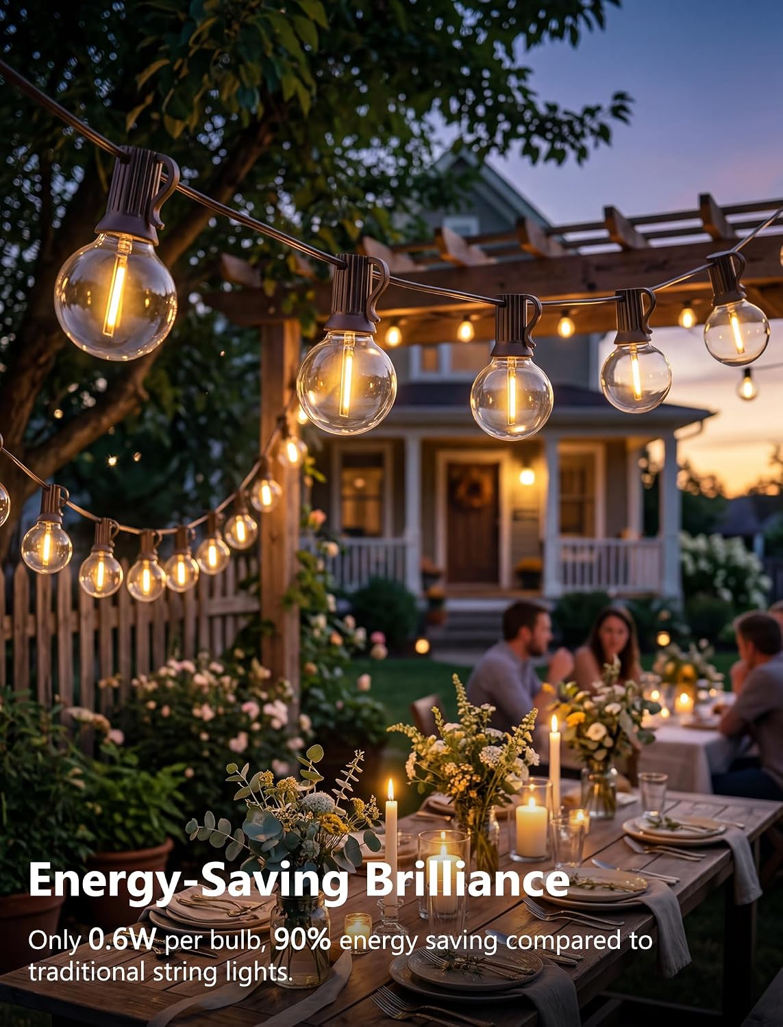100FT Outdoor String Lights - Shatterproof G40 LED Bulbs, Waterproof Connectable Patio String Lights for Outside Backyard, Wedding & Bistro Party Decor, Warm White 2700K (50 Bulbs + 2 Spare)