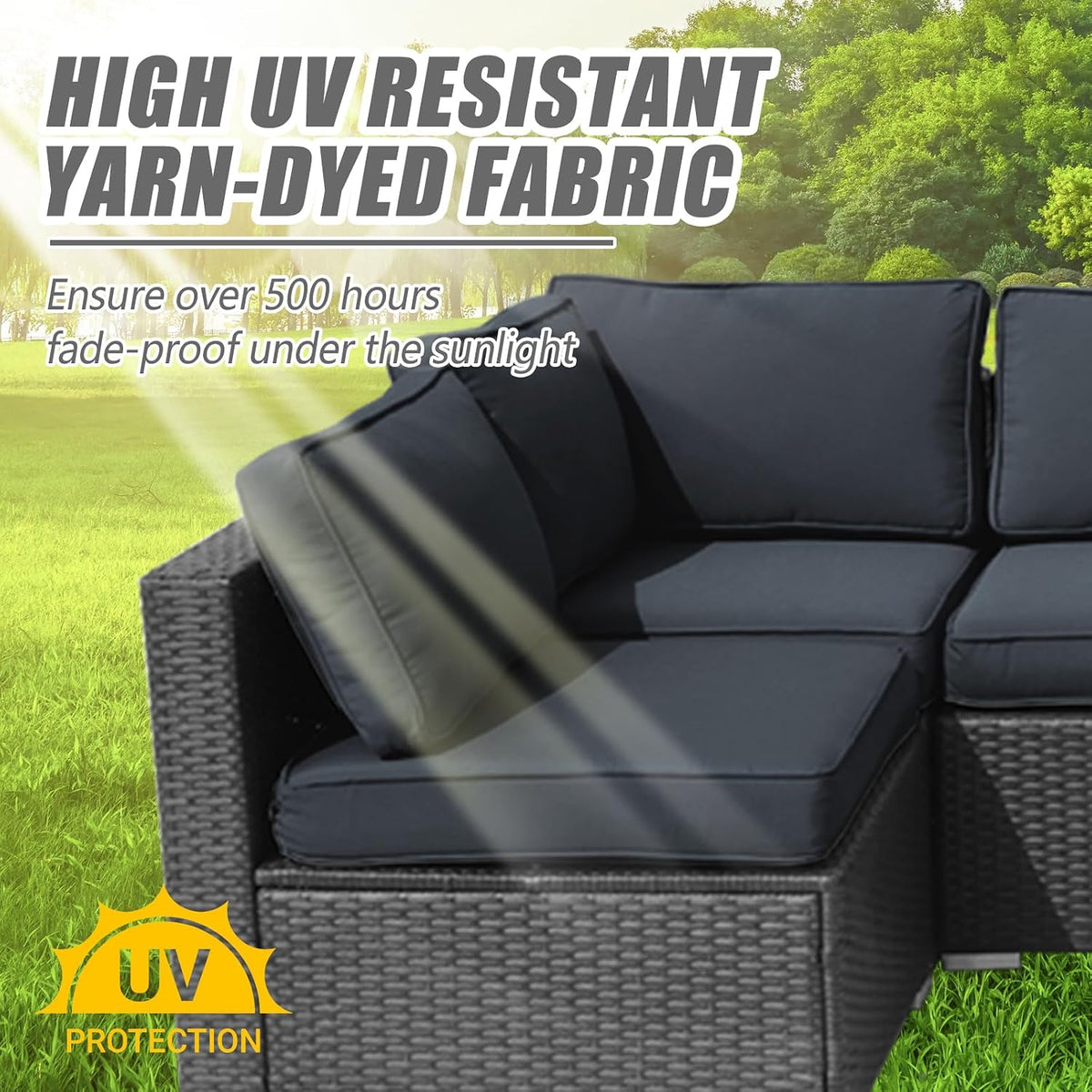 11 Pcs Outdoor Patio Cushion Cover Replacement, Waterproof Patio Cushion Covers, Outdoor Furniture Cushion Covers Set for 6 Seat Wicker Rattan Sofa (Dark Black)