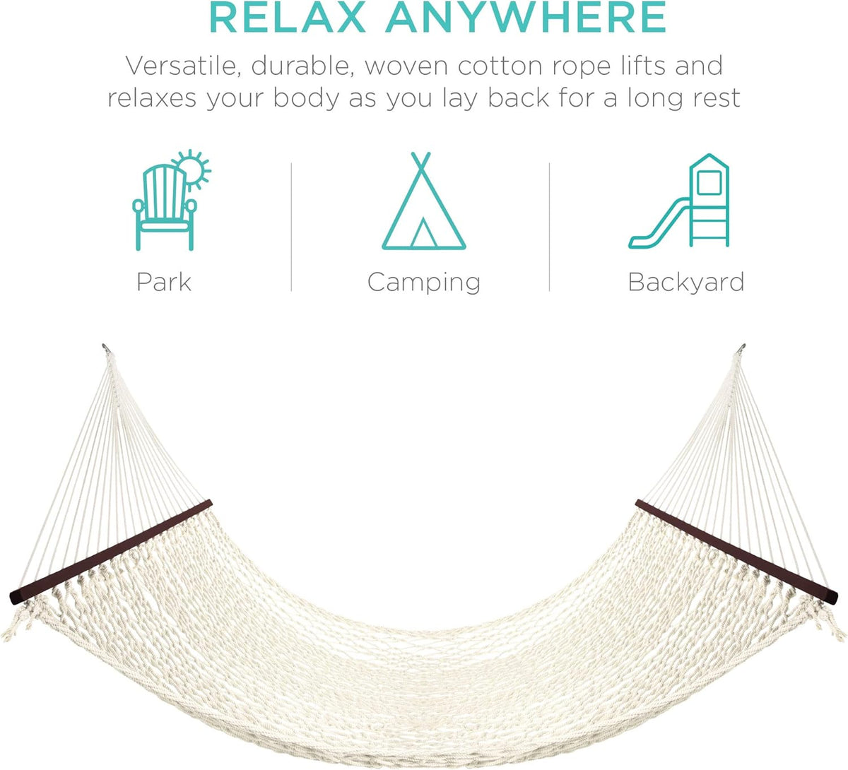 Best Choice Products 2-Person Double Hammock, Outdoor Woven Cotton Rope Hammocks for Backyard, Patio w/Spreader Bars, Carrying Case, 450lb Weight Capacity