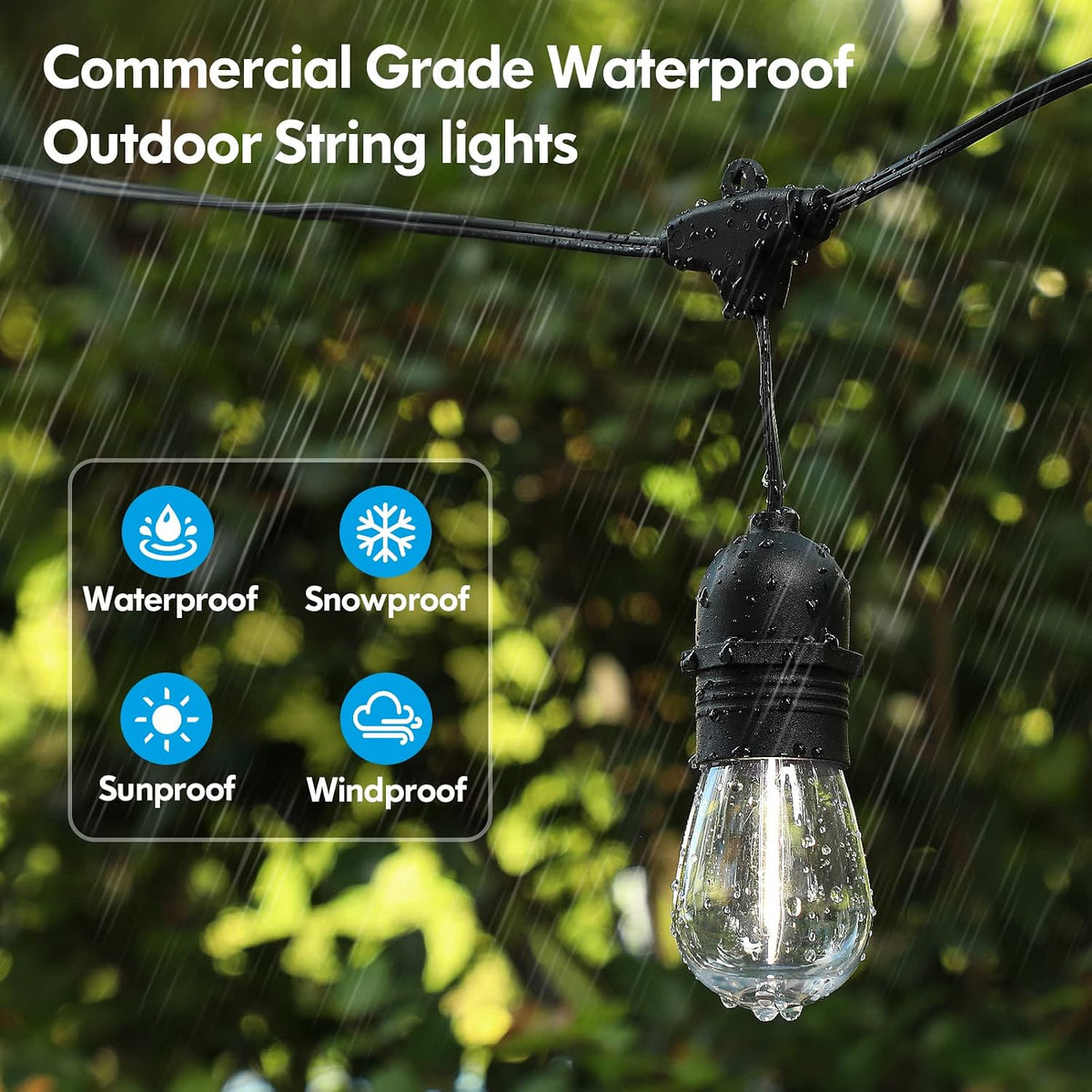 Lakumu 2-Pack 96FT Outdoor String Lights with E12 Filament S14 LED Bulbs