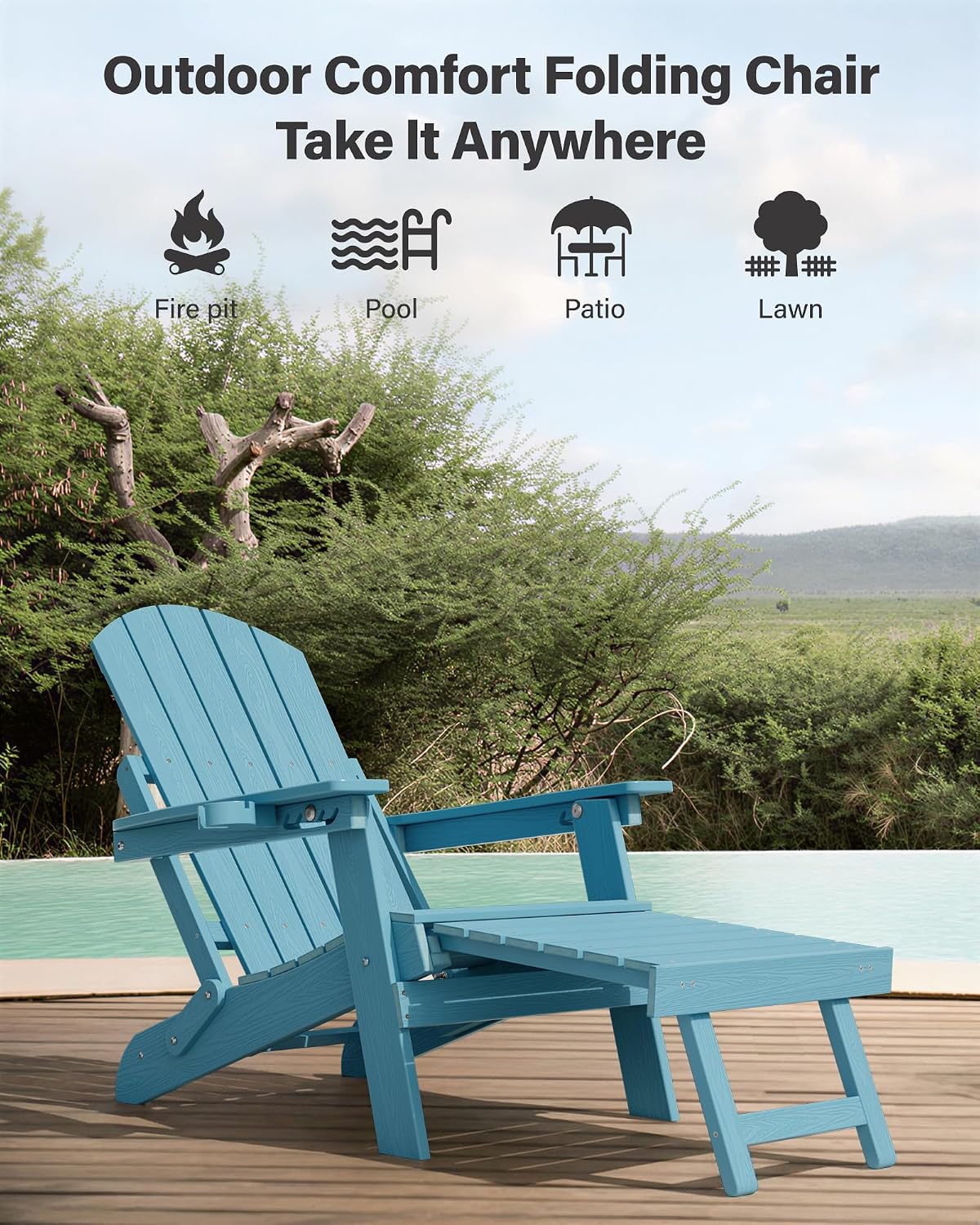 YEFU Adjustable Adirondack Chair with Footrest,All-Weather, Set of 2,Blue