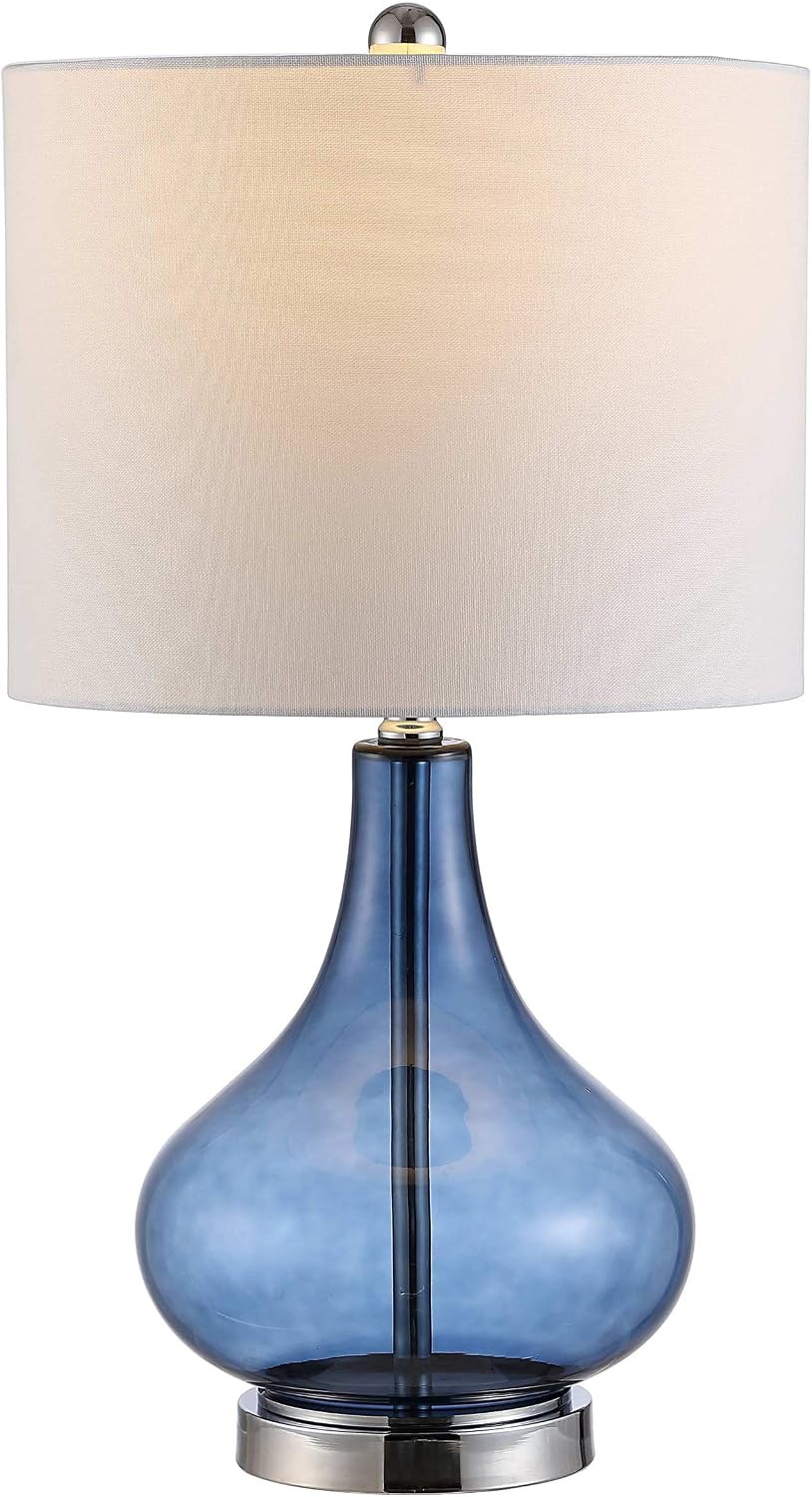 SAFAVIEH Lighting Collection – Brooks Modern Blue Glass 24-Inch Table Lamp, LED Bulb Included, Bedroom Living Room Home Office Nightstand Desk (TBL4254B)