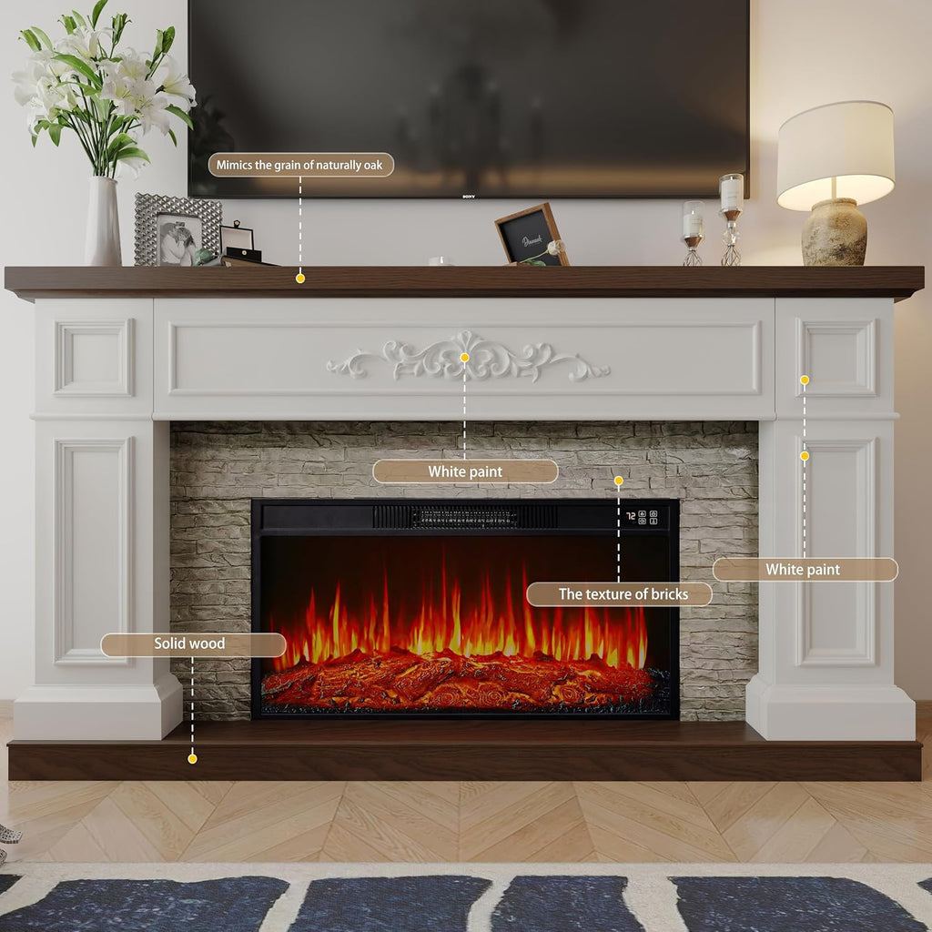 BOSHIRO 60" Landscape Solid Wood Electric Fireplace with Mantel