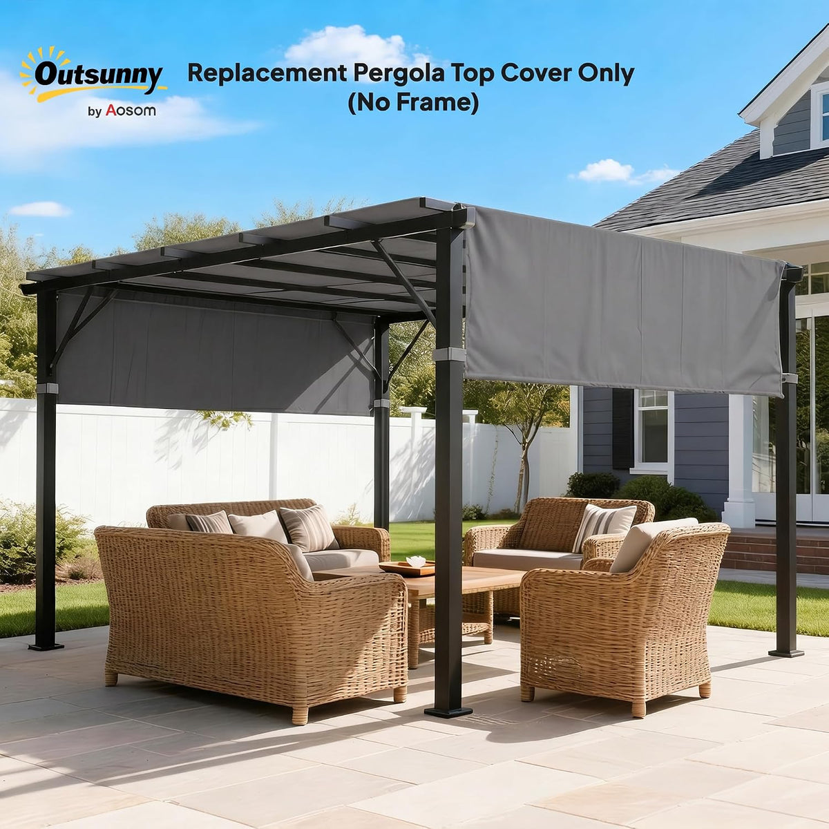 Outsunny 2 PCS 4 x 16ft Pergola Canopy Replacement, Dark Gray