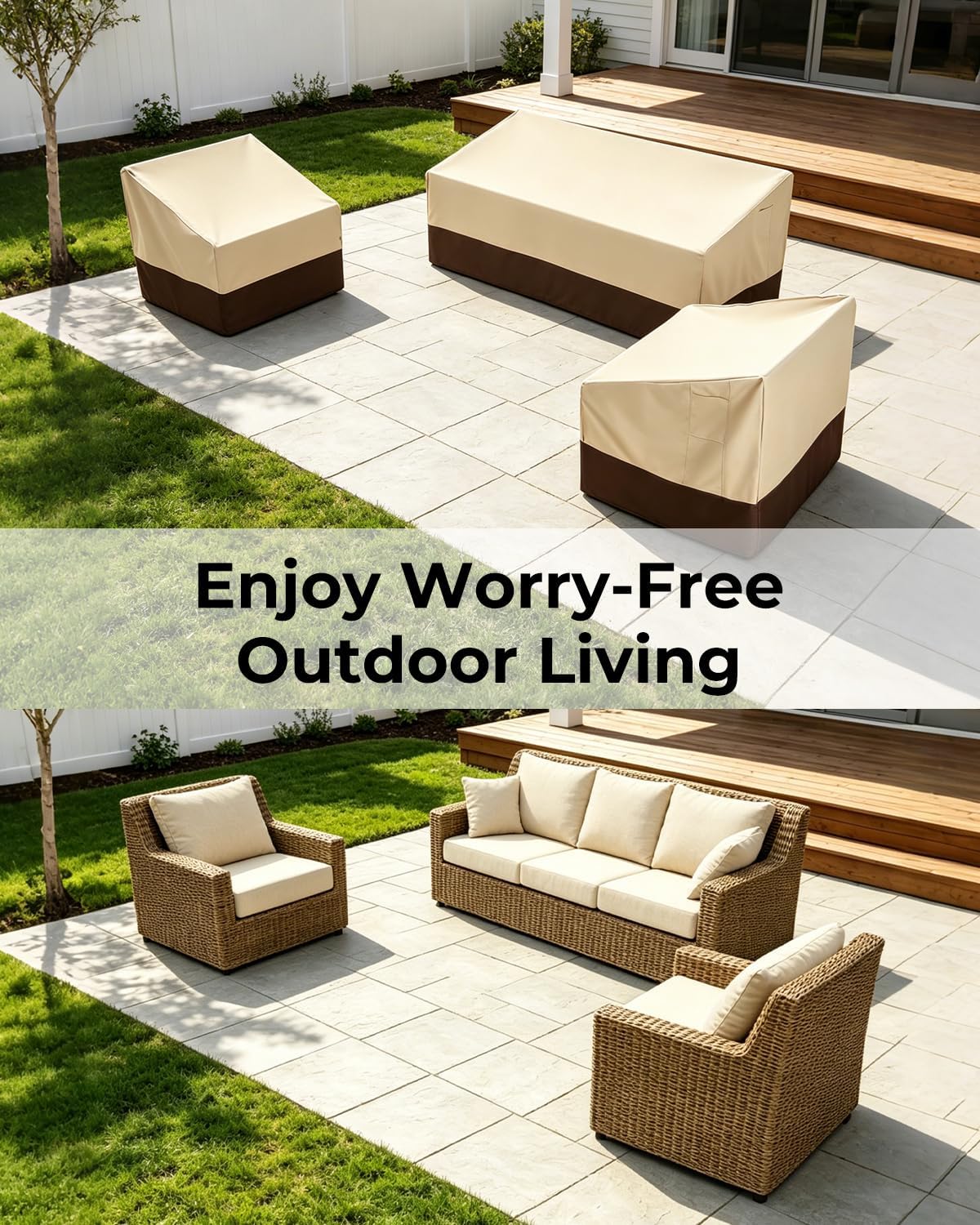 Loriano 3-Piece Patio Furniture Covers for Outdoor Seating – 600D Heavy-Duty Waterproof, Fits 79"W Sofa & 2 Armchairs, All-Weather Windproof Protection for Deck Backyard