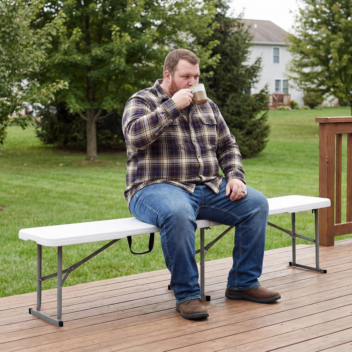 Folding Bench 6ft,Portable Plastic Bench Seat with Handle,White,2 Pack