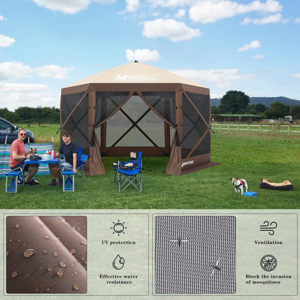 MASTERCANOPY 12x12Pop Up Gazebo Screen Room with Netting Beige&Coffee