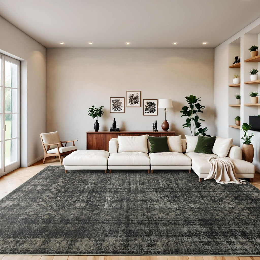 8x10 Vintage Washable Area Rug, Black