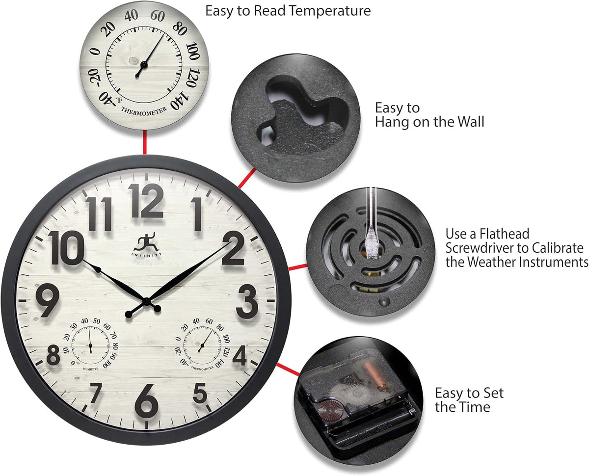 Concordia 17.5-Inch Indoor/Outdoor Waterproof Wall Clock with Built-in