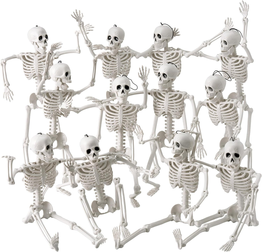 JOYIN 12 PCS 16" Halloween Skeleton Decor, Full Body Movable Stayable Jo...