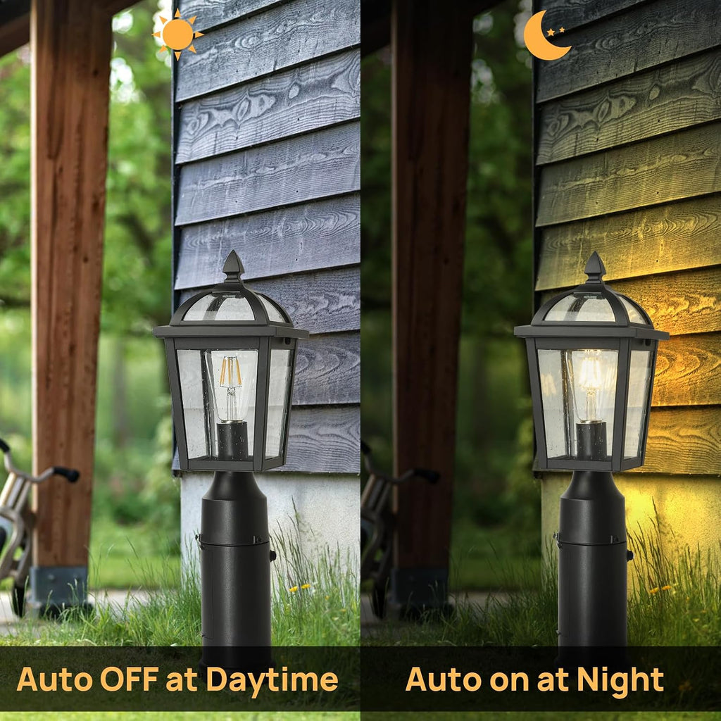 Outdoor Post Light with GFCI Outlet, Dusk to Dawn Lamp Post Light