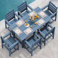 SERWALL 7 Pcs Outdoor Dining Set, 67" HDPE Dining Set for 6, Blue