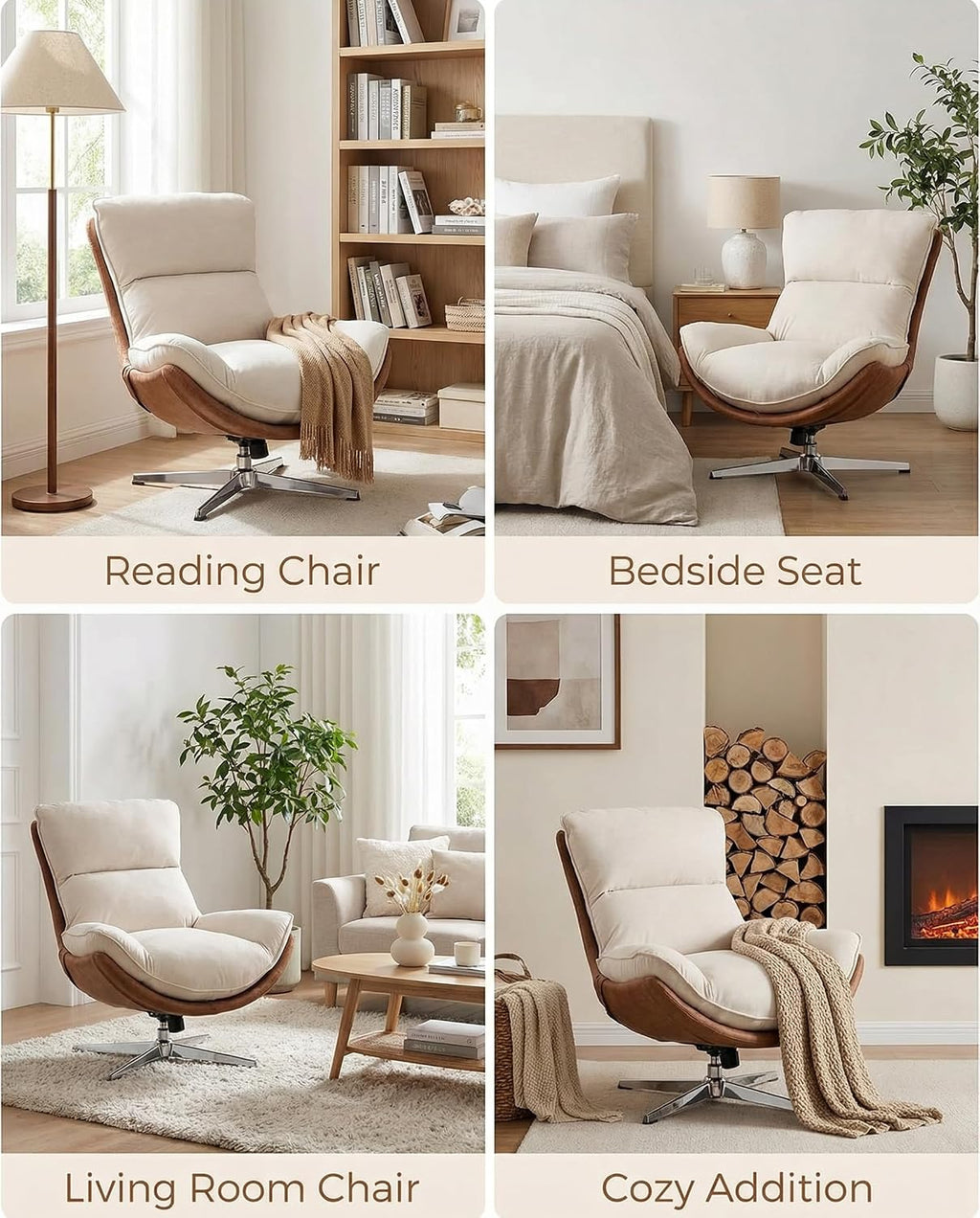 LukeAlon Set of 2 Linen Swivel Lounge Chair, Beige
